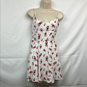 Row A red and white floral fit and flare sundress size large EUC smocked back